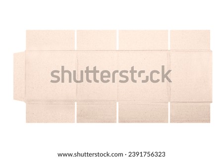 Template of cardboard box mockup with die-cut pattern isolated over white background. Length 10cm x Width 8cm x Height 11cm Royalty-Free Stock Photo #2391756323