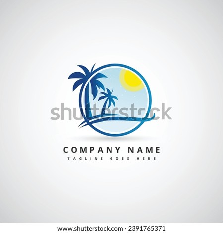 Beach Logo Abstract Gradient Color Palm Tree and Water Wave Logo Icon