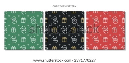 Seamless pattern for Christmas on green, dark and red backgrounds with Christmas elements. Vector illustration