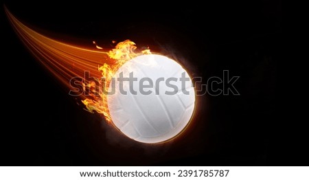 Volleyball ball flies with fast effect in black background.