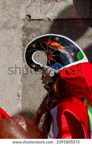 traditional carnival mask from Xinzo de Limia, Ourense. Galicia, Spain. Royalty-Free Stock Photo #2391805073