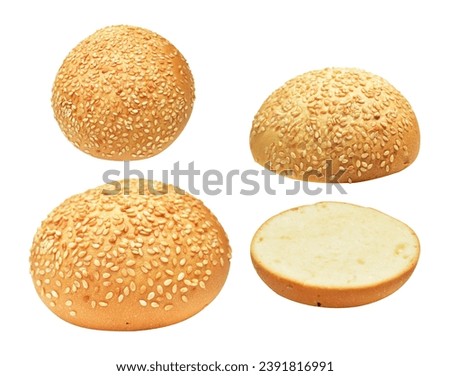 Hamburger bun half bread isolated clipping path, no shadow in white background