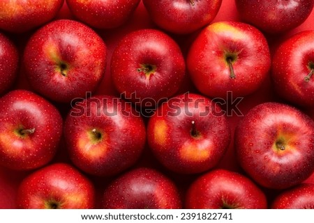 Fresh ripe red apples as background. Top view of natural apples.