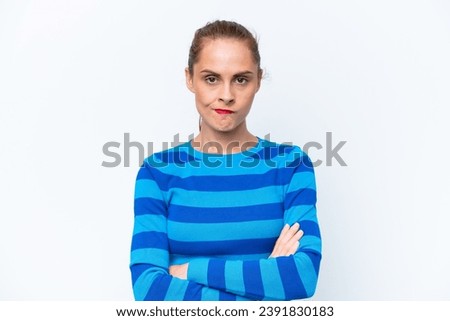 Young caucasian woman isolated on white background feeling upset
