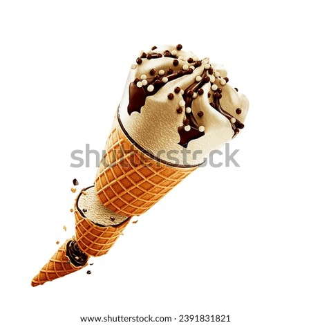 Vanilla Cone Ice-cream Isolated on white Background