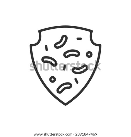 Protection against bacteria, linear icon. Shield and bacteria. Or protection of positive beneficial bacteria. Line with editable stroke Royalty-Free Stock Photo #2391847469