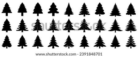 Christmas tree icon. Set of black christmas tree icons on white background. Vector illustration. Holiday icons