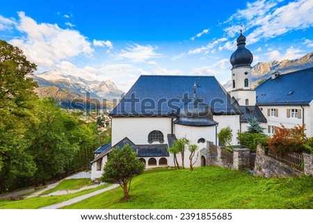 Wallfahrtskirche St. Anton is a pilgrimage church and Franciscan monastery above the Garmisch-Partenkirchen town in Bavaria, southern Germany Royalty-Free Stock Photo #2391855685