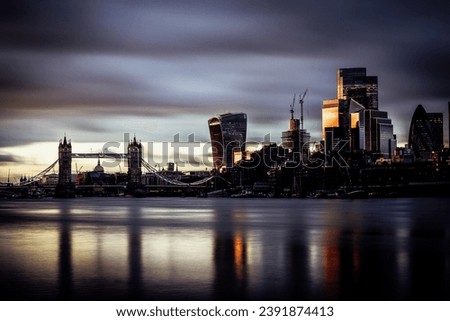 London skyline as the light begins to fade over St Paul’s and Tower Bridge