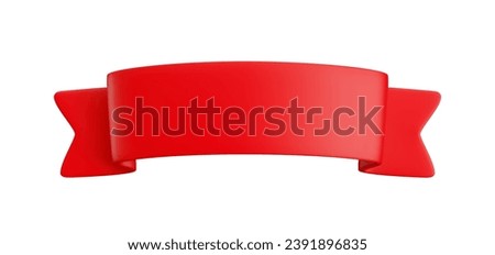 Vector Realistic 3d Red Ribbon isolated on white background. Vintage design element, decorative sticker. Cartoon 3d shiny ribbon for sale banner, advert, game, app