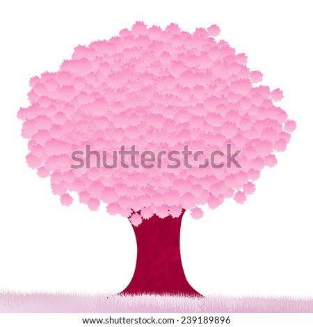 Beautiful pink tree isolated on white background.Vector illustration 