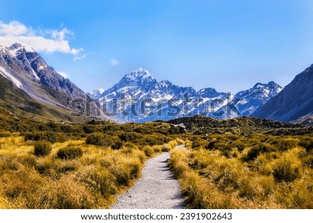 Hooker valley walking track to Mt Cook on South Island of new Zealand.