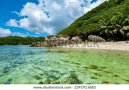 Island Moyenne, Sainte Anne Marine National Park, Republic of Seychelles, Africa. 
Beach on the Island Moyenne. Sainte Anne Marine National Park lies about 5 km from Victoria, the capital city of the  Royalty-Free Stock Photo #2391913683