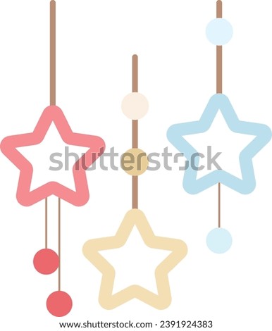 Christmas decorations. Flat style home decorations. Hanging decorations in the form of stars and balls