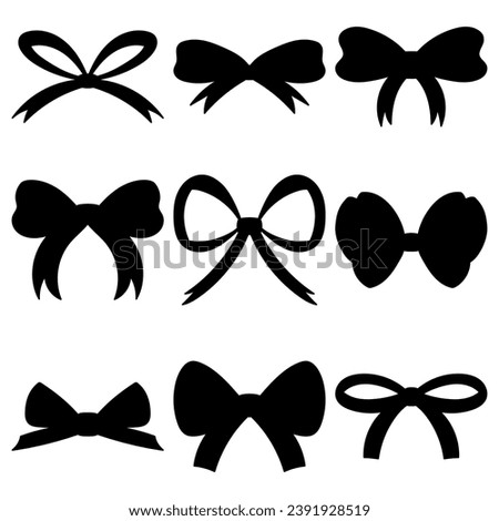 Hand Drawn Flat Style Silhouettes of Ribbon Bows. Black Color Adds Elegance to Decorations. Explore a Large Set of Bowties for Various Occasions.