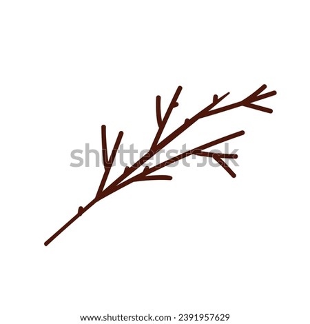 Doodle single twig branch element. Dry shrub, bush twig. Vector illustration. Outline hand drawn sketch on white background. Design element for natural and organic designs. Royalty-Free Stock Photo #2391957629