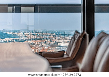 beautiful panorama view from window to old prague Royalty-Free Stock Photo #2391967273