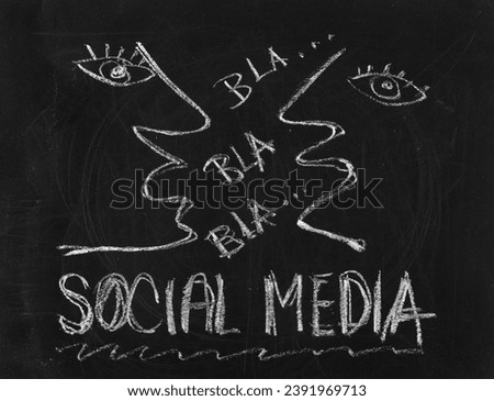 Icon social media, hand draw chalk on chalkboard, blackboard texture