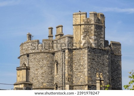 15 June 2023 One of the iconic towers located on the ancient Windsor Castle Royal residence in the town of Windsor in Berkshire England
