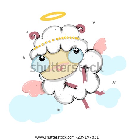 vector illustration of cute  angel-sheep cartoon drawing style