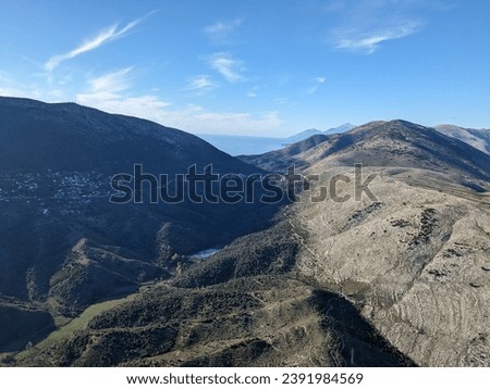 Albanian mountains near Saranda-aerial panorama landscape view  Albania Aerial photography. The Ionian Sea.Albanian Riviera. Shooting from a drone Sarande.Albanian coast-Balkan country.Hikers paradise