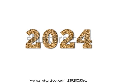 Welcome 2024 writing design with rice husk texture. Isolated white background
