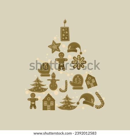 Gingerbread cookies Christmas tree. Vector illustration