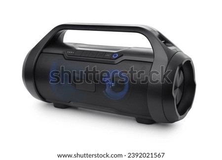 Portable cordless stereo speaker isolated on white Royalty-Free Stock Photo #2392021567
