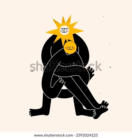 Embracing Couple. Twisted hands and legs. Cute abstract characters. Cartoon style. Hand drawn trendy Vector illustration. Isolated design element. Love, hugging, support, cuddling concept Royalty-Free Stock Photo #2392024225