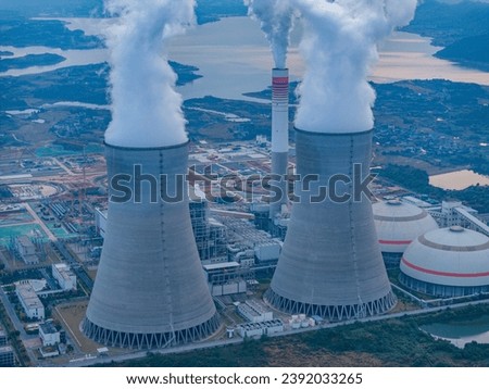 Aerial photography of cooling towers in thermal power plants