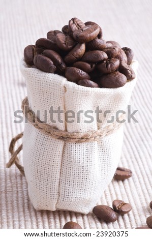 Coffee grains in small sack