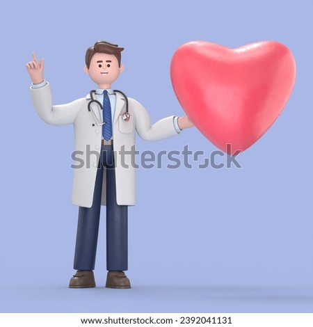 3D illustration of Male Doctor Lincoln with heart shape.Medical presentation clip art isolated on blue background.

