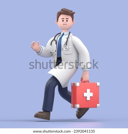 3D illustration of Male Doctor Lincoln runs.Medical presentation clip art isolated on blue background.
