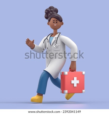 3D illustration of Female Doctor Juliet runs.Medical presentation clip art isolated on blue background.
