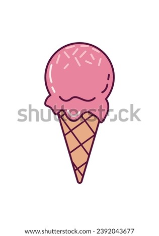 Ice cream element of set in flat design. The mesmerizing pinks highlight a tempting ice cream cone that creates a delightful scene, combining flavorful pleasures. Vector illustration.