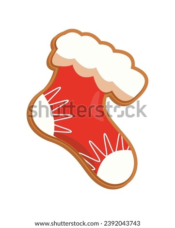 Christmas element of set in flat cartoon design. This image highlight the sock's festive design, evoking the anticipation of surprises and gifts that come with holiday season. Vector illustration.