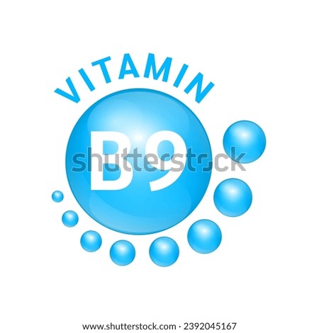 Vitamin B9 blue substance Sign Icon. Realistic design, small circle around. Isolated on white background. Personal care, beauty concept. Medicine health symbol of thiamine. Vector Illustration EPS10. Royalty-Free Stock Photo #2392045167