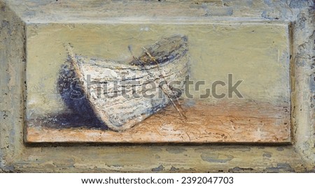 Original oil painting on wood of the white sailing boat