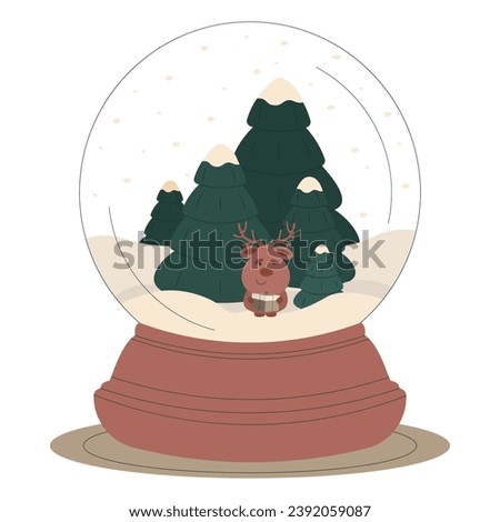 Glass snow globe. Christmas element for festive decoration. Flat vector illustration.