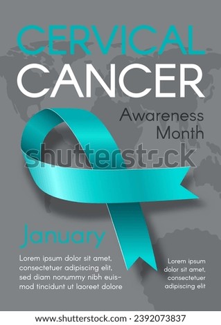 Vertical Poster for Cervical Cancer Awareness Month with a teal ribbon. Modern flat vector illustration