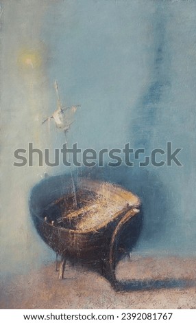 Original oil painting on canvas of the brown wooden sailing boat