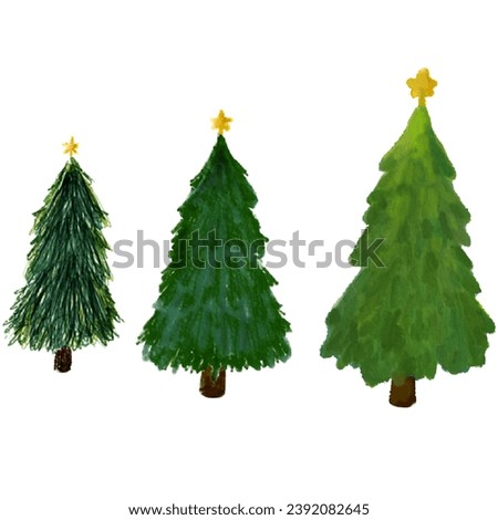 Three Christmas trees on isolated white background.