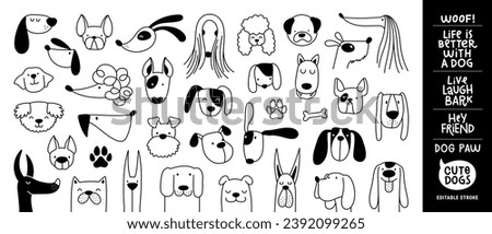 cute dogs faces line art set
