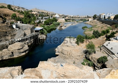  tour in the Iraq landscape and tourism  ( Kurdistan )   _ Delal Bridge in Zakho  , Duhok  meadow  hill 
 and Dijlah river   Khabur River   ancient arch  heritage  travel to  stone details