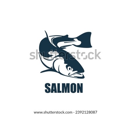 salmon fish swimming logo, silhouette of great fish in water vector illustrations.