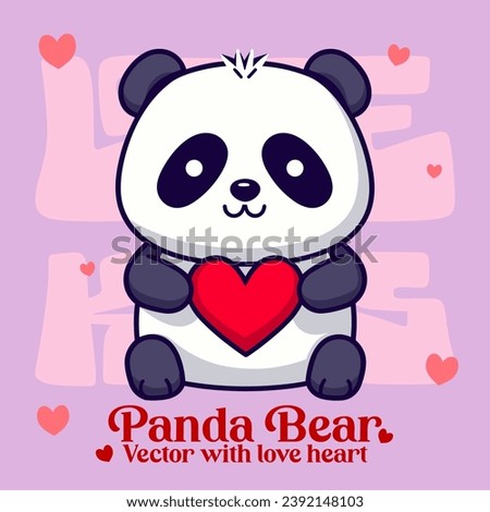 Cartoon Vector Illustration of a Cute Panda Bear with Heart for Valentine’s Day Celebration