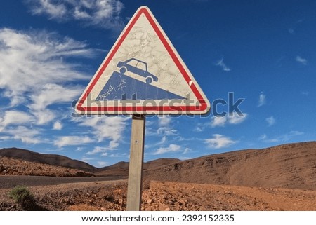 Slope Road Ahead Traffic Sign, Slope Road Sign, Downhill Road Sign Royalty-Free Stock Photo #2392152335