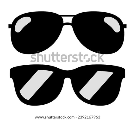 Sunglasses vector illustration isolated on white background. Flat design element for cool bossy man look. Royalty-Free Stock Photo #2392167963