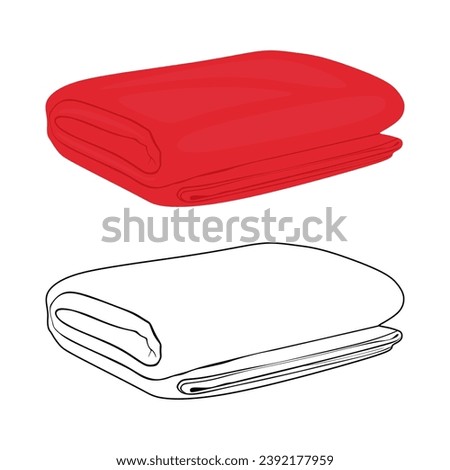 Red blanket. Coverlet for autumn and winter season. Vector folded blankets in flat cartoon and line style. Warming fabric for cold weather. Concept of cozy home, relaxation. Cotton blanket isolated Royalty-Free Stock Photo #2392177959