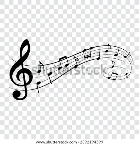 Music notes, with curves and swirls, vector illustration.